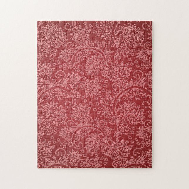 Red Paisley Damask Designer Floral Classic Jigsaw Puzzle (Vertical)