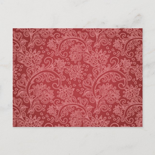 Red Paisley Damask Designer Floral Classic Postcard (Front)