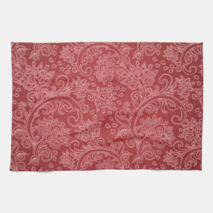 Red Paisley Damask Designer Floral Classic Tea Towel