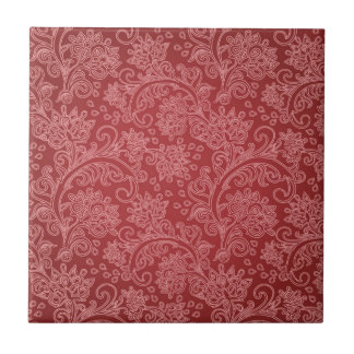 Red Paisley Damask Designer Floral Classic Tile