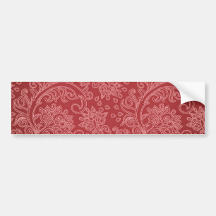 Red Paisley Damask Designer Floral Vintage Classic Bumper Sticker