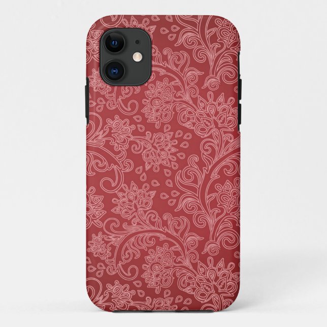 Red Paisley Damask Designer Floral Vintage Classic Case-Mate iPhone Case (Back)