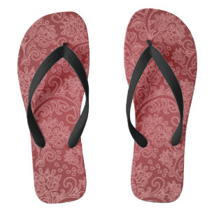 Red Paisley Damask Designer Floral Vintage Classic Jandals