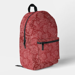 Red Paisley Damask Designer Floral Vintage Classic Printed Backpack