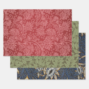 Red Paisley Damask Designer Floral Vintage Classic Wrapping Paper Sheet