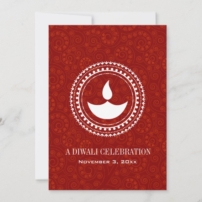 Red Paisley Diwali Invitation (Front)