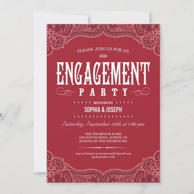 Red Paisley Engagement Party Invitations (Front)