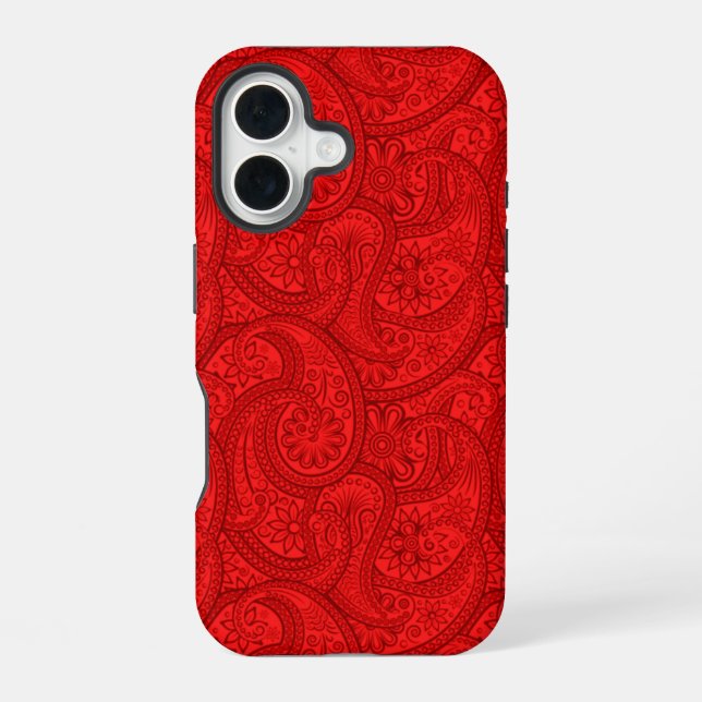 Red Paisley iPhone 16 Case (Back)
