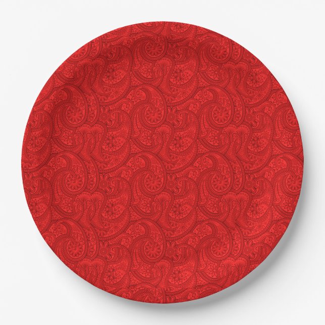 Red Paisley Paper Plate (Front)