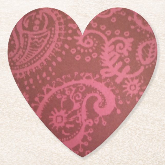 Red Paisley Print Heart Coaster (Front)