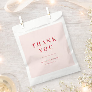 Red & Pale Pink Minimalist Retro Thank You Wedding Favour Bags