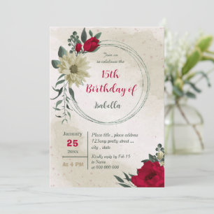 red pale yellow flowers botanical birthday  invitation