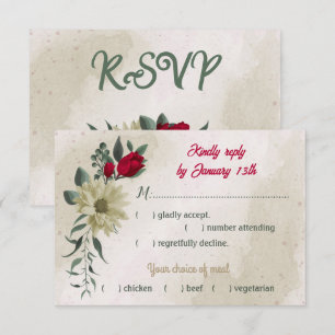 red pale yellow flowers botanical meal choice RSVP card