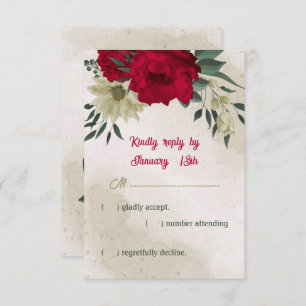red pale yellow flowers botanical wedding  RSVP card