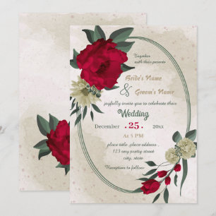 red pale yellow flowers geometric wedding  invitation