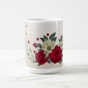 red & pale yellow flowers greenery coffee mug