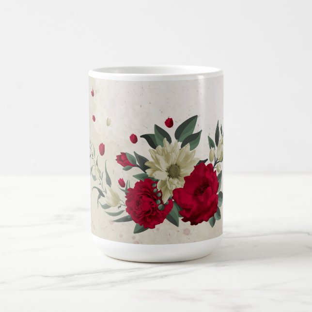 red & pale yellow flowers greenery coffee mug (Center)