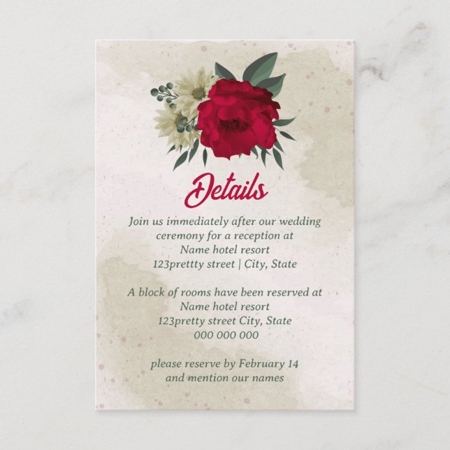red pale yellow flowers wedding enclosure card (Front)
