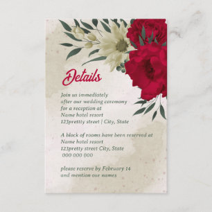 red pale yellow flowers wedding enclosure card