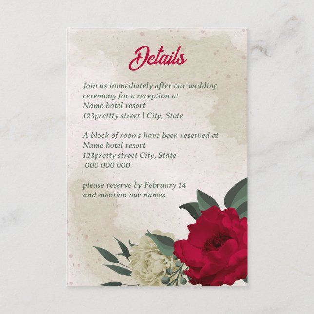 red pale yellow flowers wedding enclosure card (Front)
