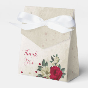 red pale yellow flowers wedding favour box