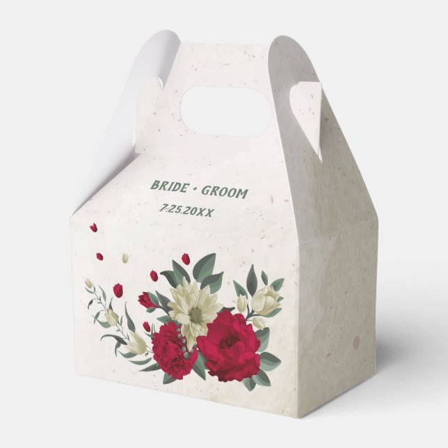 red pale yellow flowers wedding favour box (Front Side)