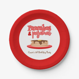Red Pancakes and Pyjamas Birthday Party Paper Plate