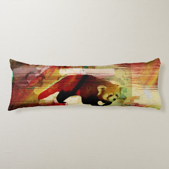 Red Panda Abstract mixed media art collage Body Cushion (Front)
