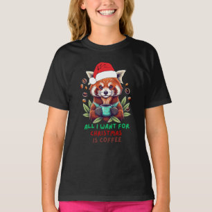 Red Panda All I Want for Christmas is Coffee T-Shirt