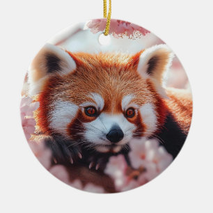 Red Panda Among Cherry Blossoms  Ceramic Tree Decoration