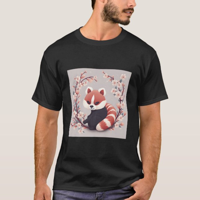 Red Panda And Cherry Blossom Scene Beautiful Work T-Shirt (Front)