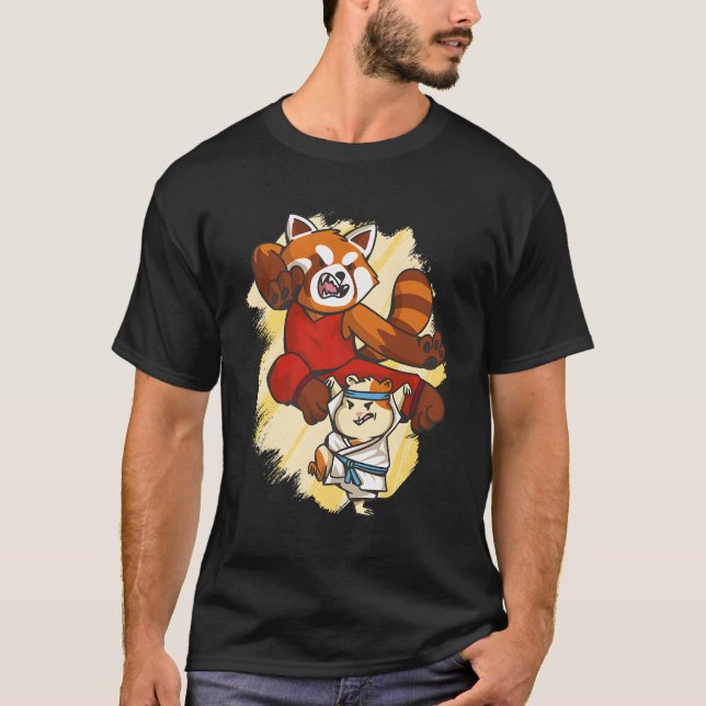 Red Panda And Hamster Fighting Karate T-Shirt (Front)