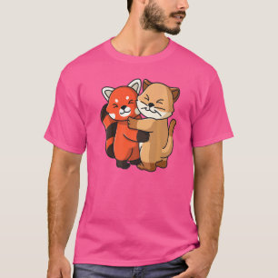 Red Panda And Kitten Cute Zoo Animals Hugging Cat T-Shirt