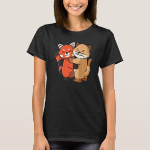 Red Panda And Kitten Cute Zoo Animals Hugging Cat T-Shirt