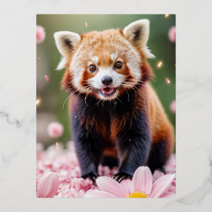 Red Panda Animal Fun Miniature Fantastic Wildlife Foil Holiday Postcard