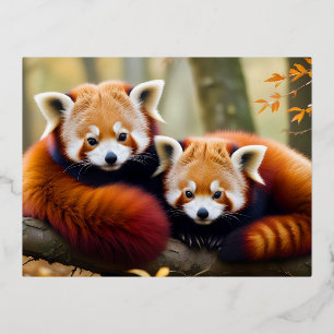 Red Panda Animal Nature Wildlife Affection Caring Foil Holiday Postcard