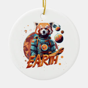 Red panda astronaut ceramic tree decoration