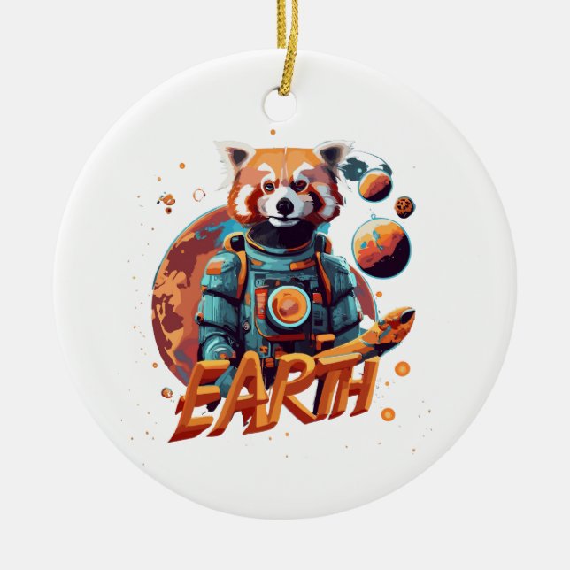 Red panda astronaut ceramic tree decoration (Front)