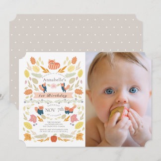 Red Panda Autumn Foliage Photo 1st Birthday Invitation