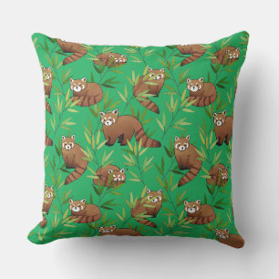 Red Panda & Bamboo Leaves Pattern Cushion
