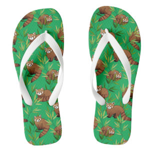 Red Panda & Bamboo Leaves Pattern Jandals