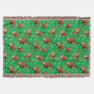 Red Panda & Bamboo Leaves Pattern Throw Blanket