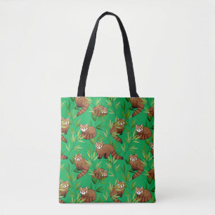 Red Panda & Bamboo Leaves Pattern Tote Bag
