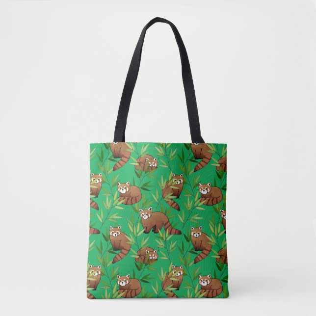 Red Panda & Bamboo Leaves Pattern Tote Bag (Front)