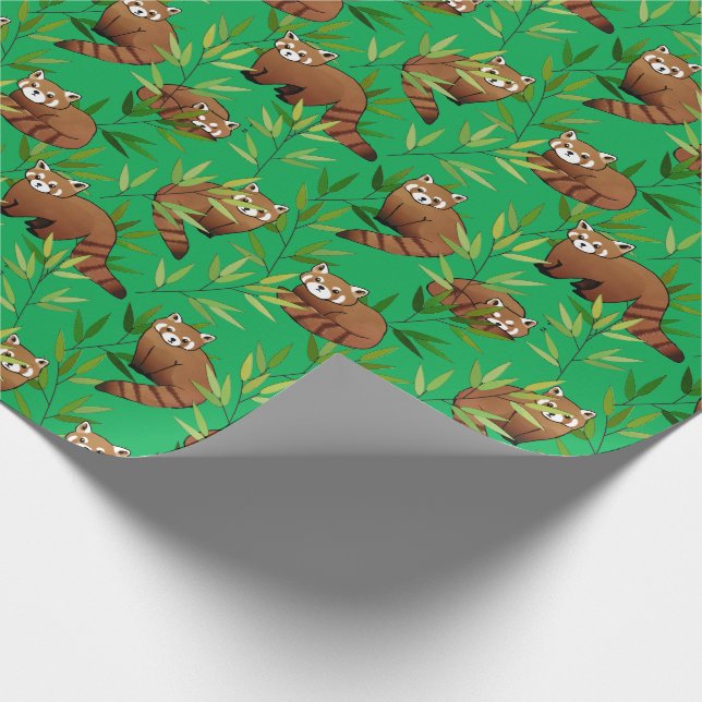 Red Panda & Bamboo Leaves Pattern Wrapping Paper (Corner)
