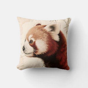 Red Panda Bamboo Watercolor Portrait Cushion