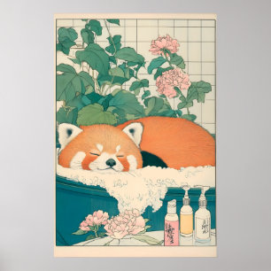 Red Panda Bathroom Print Japanese Ukiyo-e Art
