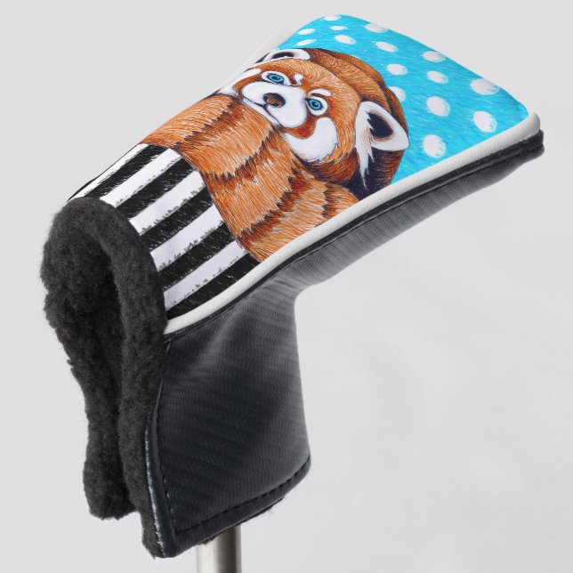 Red panda bear blue polka dot golf head cover (3/4 Front)
