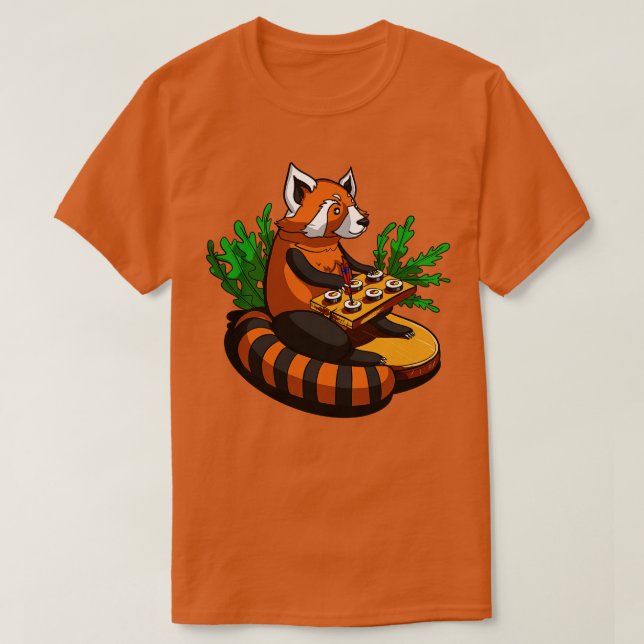 Red Panda Bear Eating Sushi T-Shirt (Design Front)