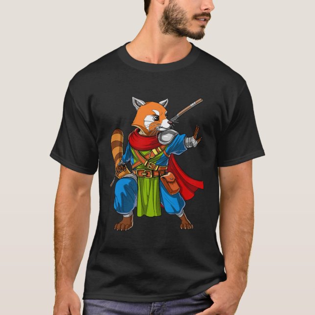 Red Panda Bear Ninja Samurai Warrior Funny Kung Fu T-Shirt (Front)